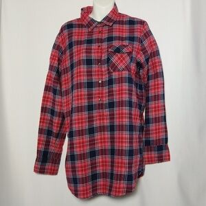 J. Crew Hol Plaid  Shirt Metallic Med Red Navy Gold